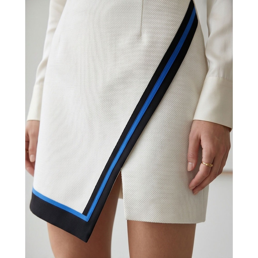 White House Black Market 6 Cream Asymmetric‎ Colorblock Lined Mini Skirt NWOT